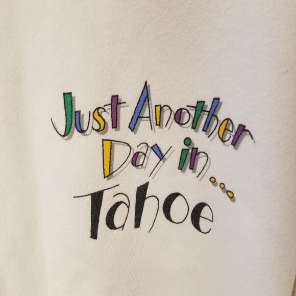 Vintage 90s Scared Guy Ski Tahoe Sweatshirt Oversized White Funny Sweatshirt XXL - Picture 2 of 15